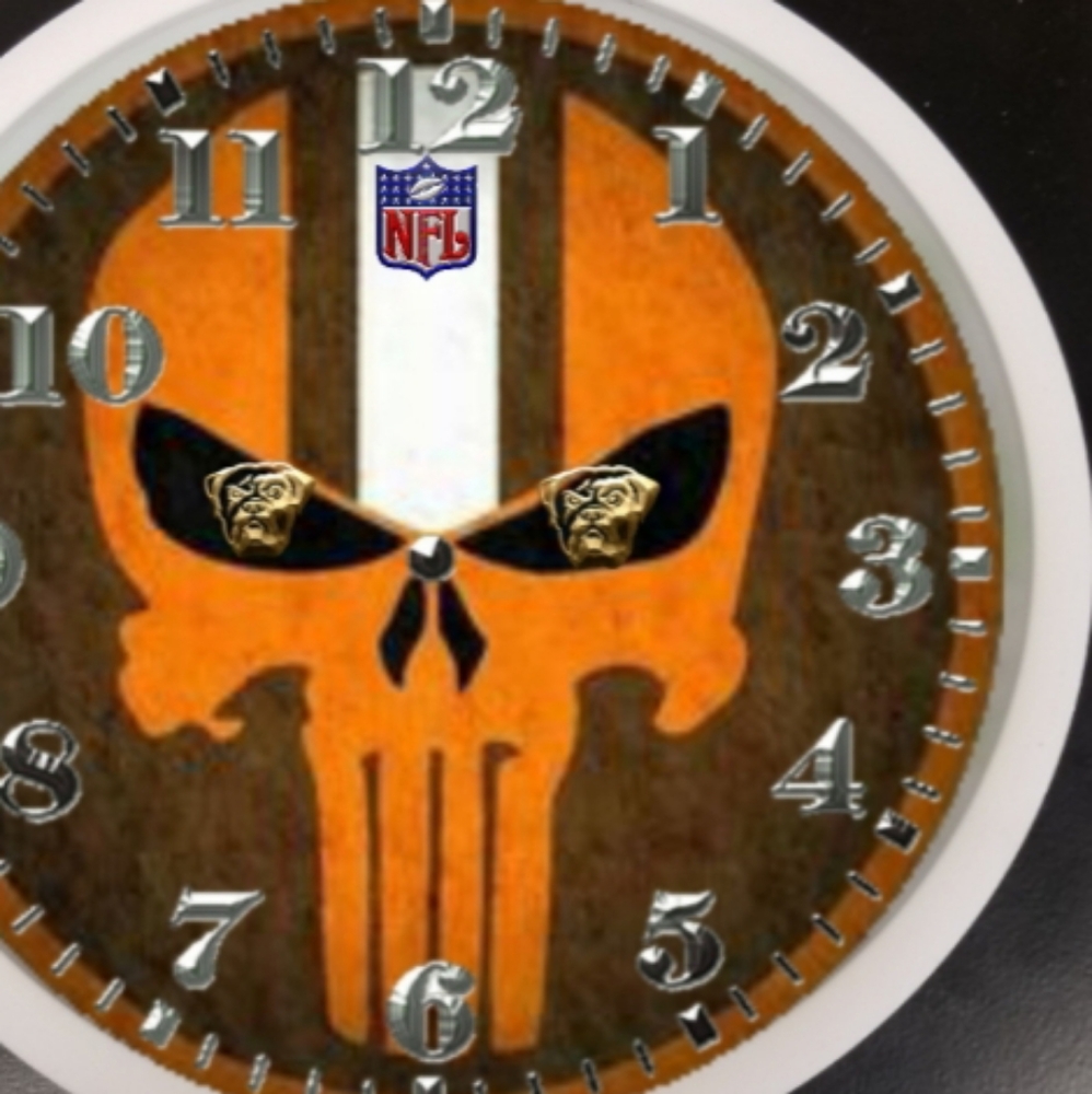 Cleveland browns skull head led wall clock